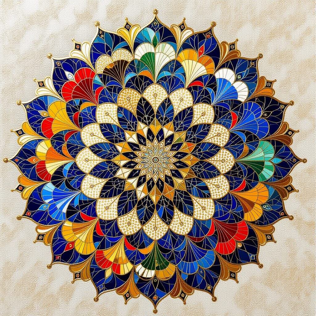 Ornate Mandala of Butterflies in Klimt-Inspired Mosaic