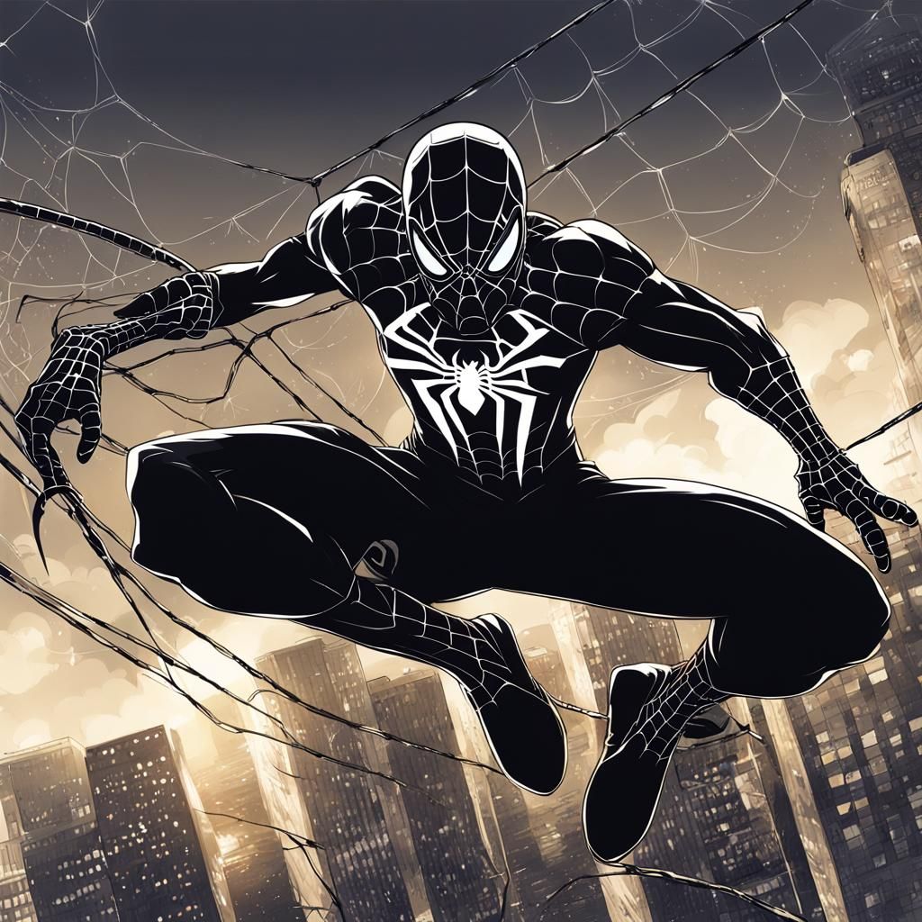 Black Spiderman in Anime Art Style