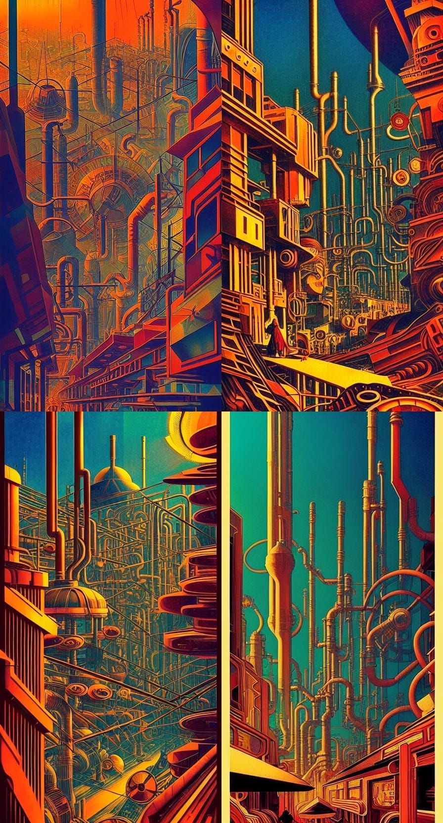 Turkish Cities, Futurism Industrial Cosmic Architecture 1920s detailed retro-psychedelic film poster by Bernie Wrightson...