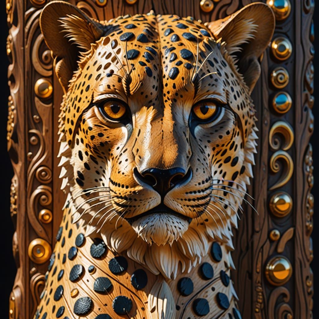 Cheetah Totem Pole Carving in Gouache