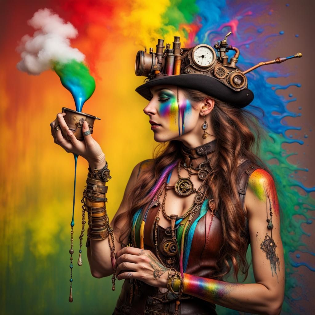 Steampunk Medicine Woman in Vibrant Colors