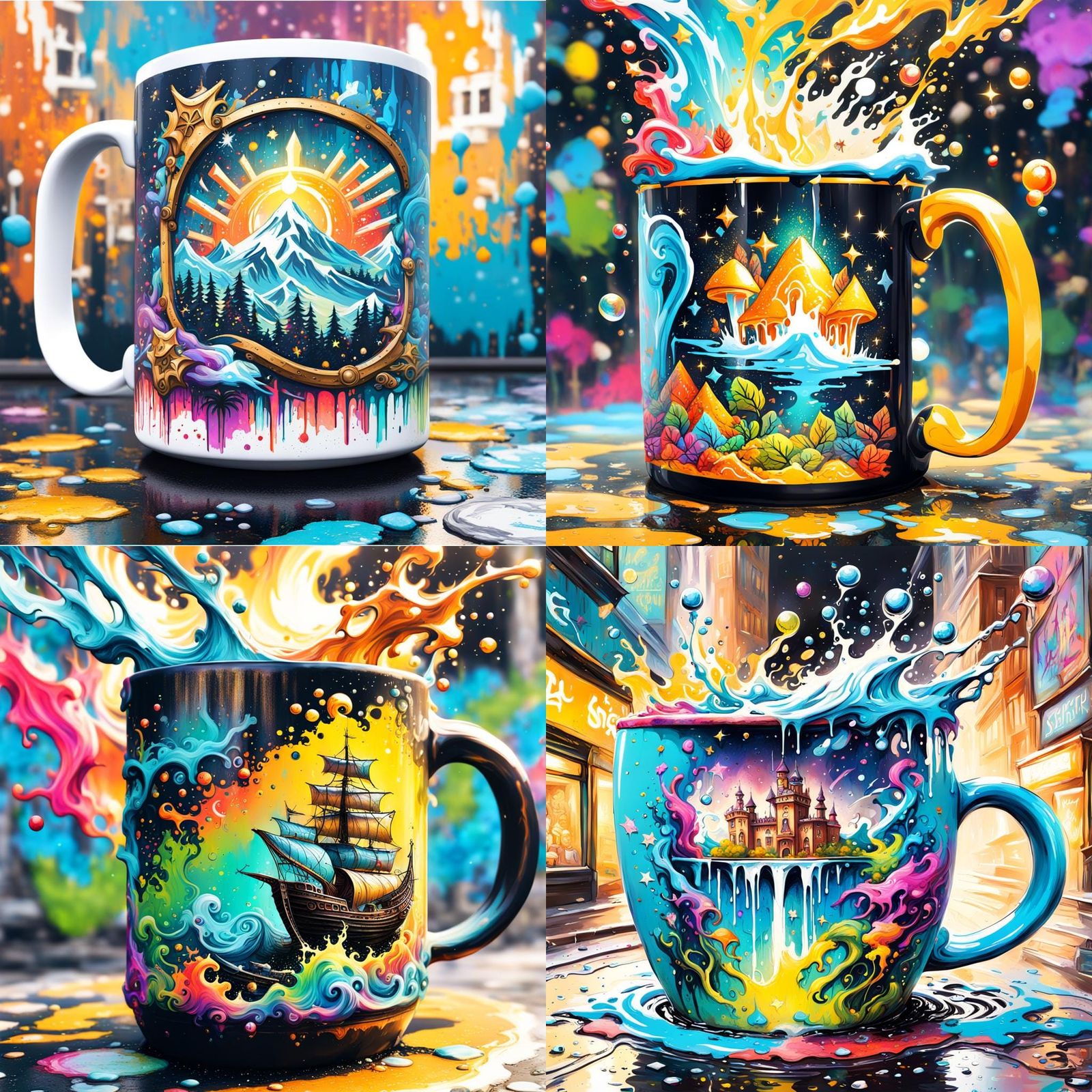 Epic Whimsical Fantasy Scene in Vibrant Graffiti Style
