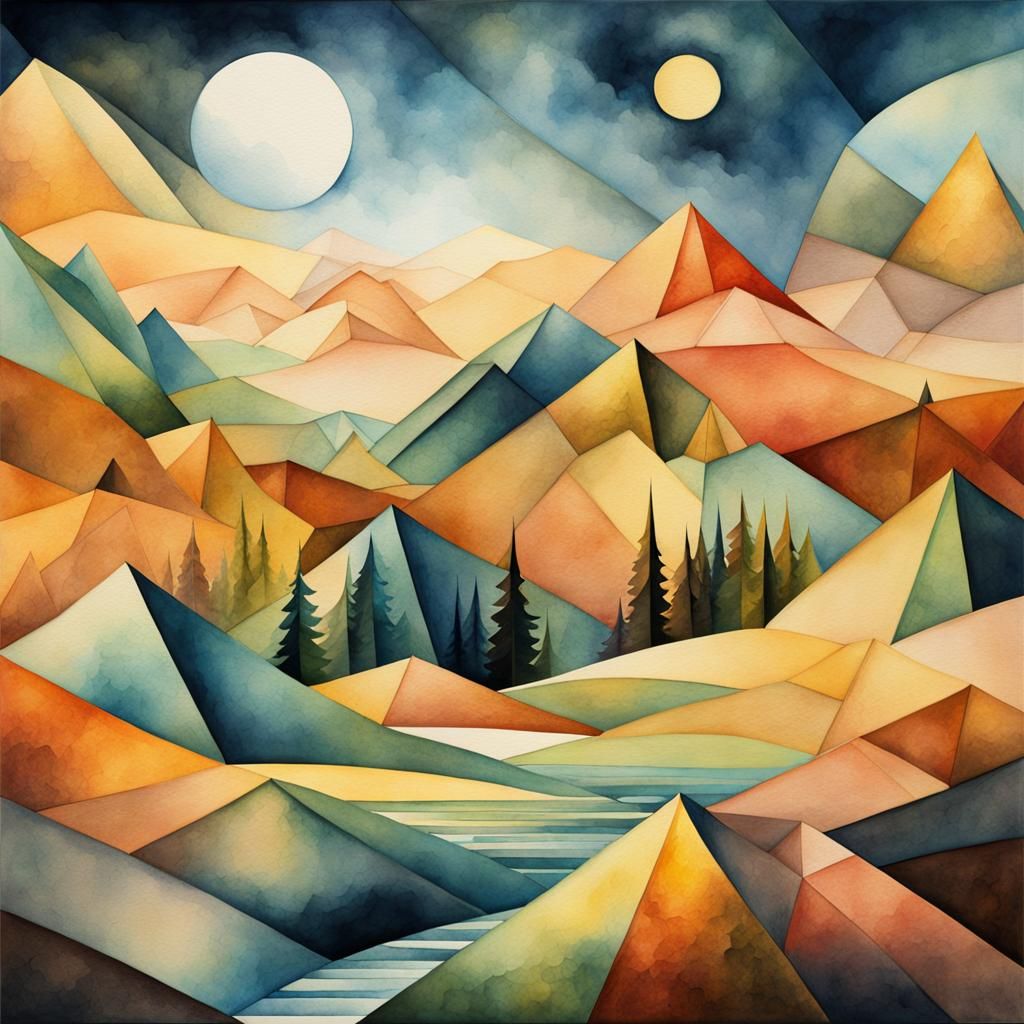 Geometrical Abstract Watercolor Landscape