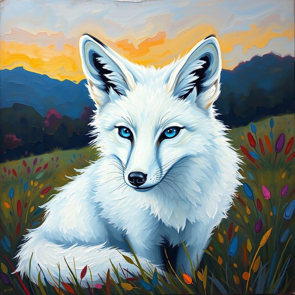 Neo-Expressionist Fox in Serene Landscape