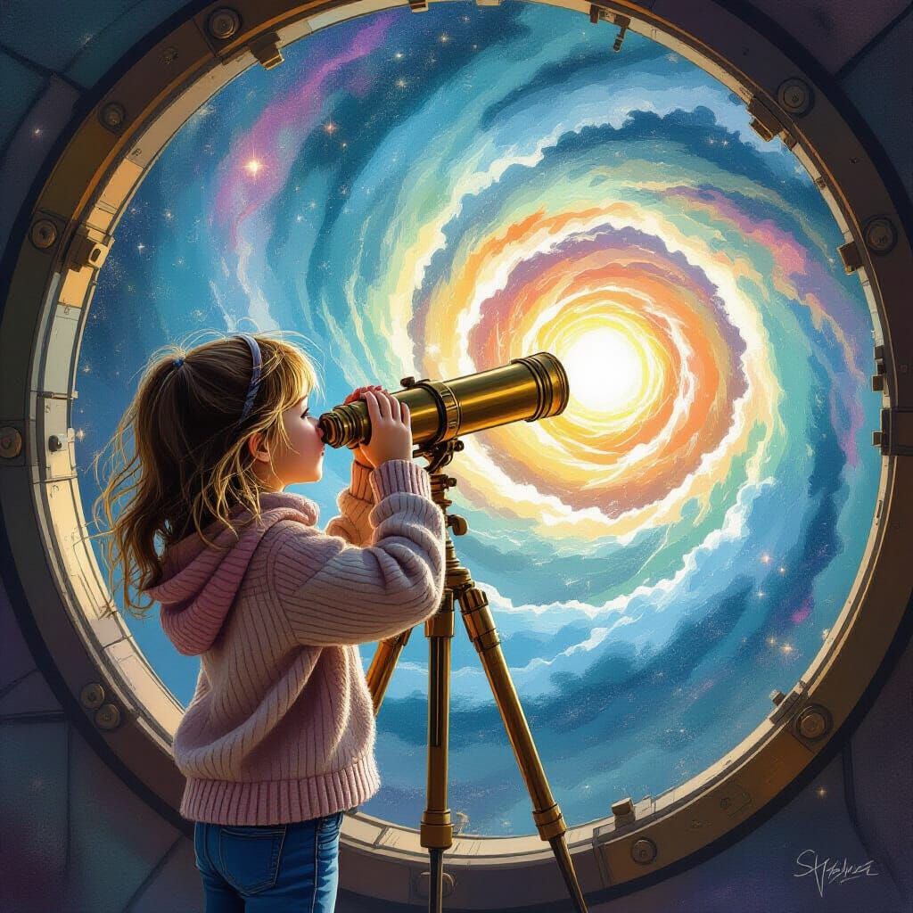 Girl Gazing into Wormhole: Digital Painting