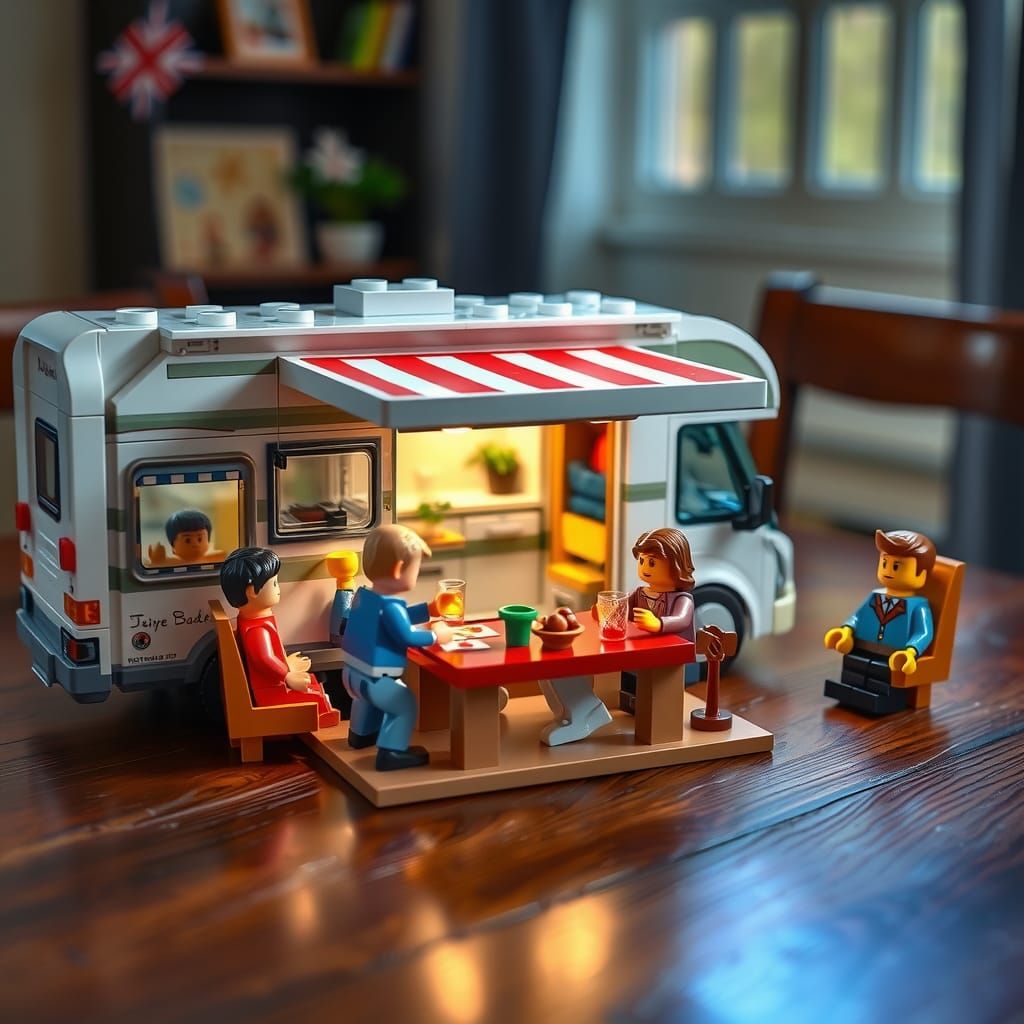 Lego Motorhome Playset on Wooden Table