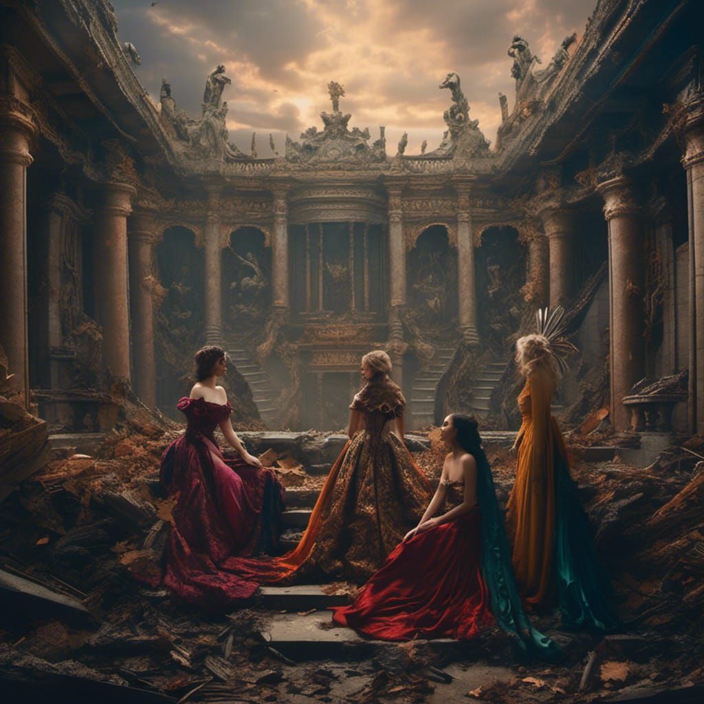 Epic Digital Painting of Lavish Party Scene with Naked Women