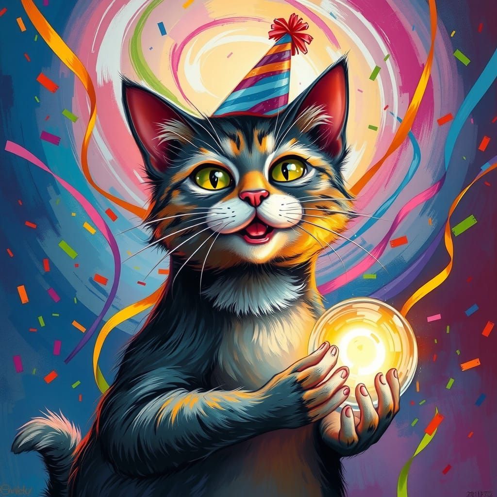 Vibrant Feline Form Embodies Radiant Idea in Whimsical Celeb...