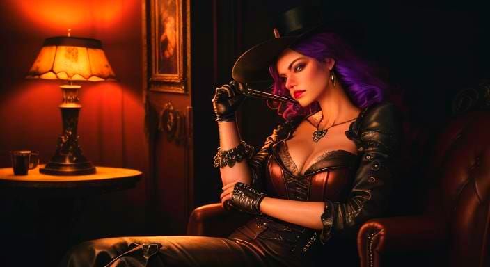 Steampunk Goddess in Teal Neon Haze