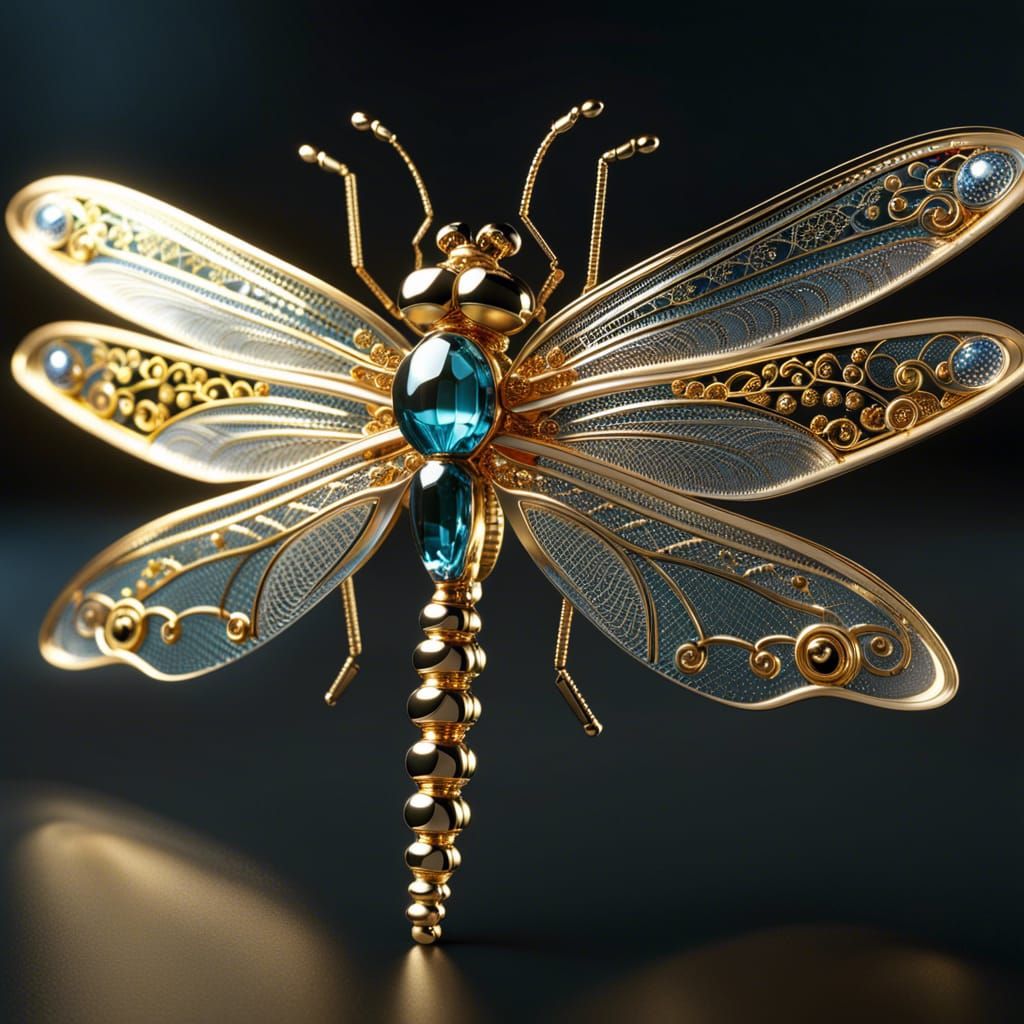 Luxurious Glass Dragonfly in Intricate Filigree Style