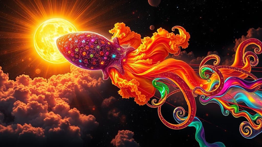 Bioluminescent Space Squid in Hyperrealistic Style