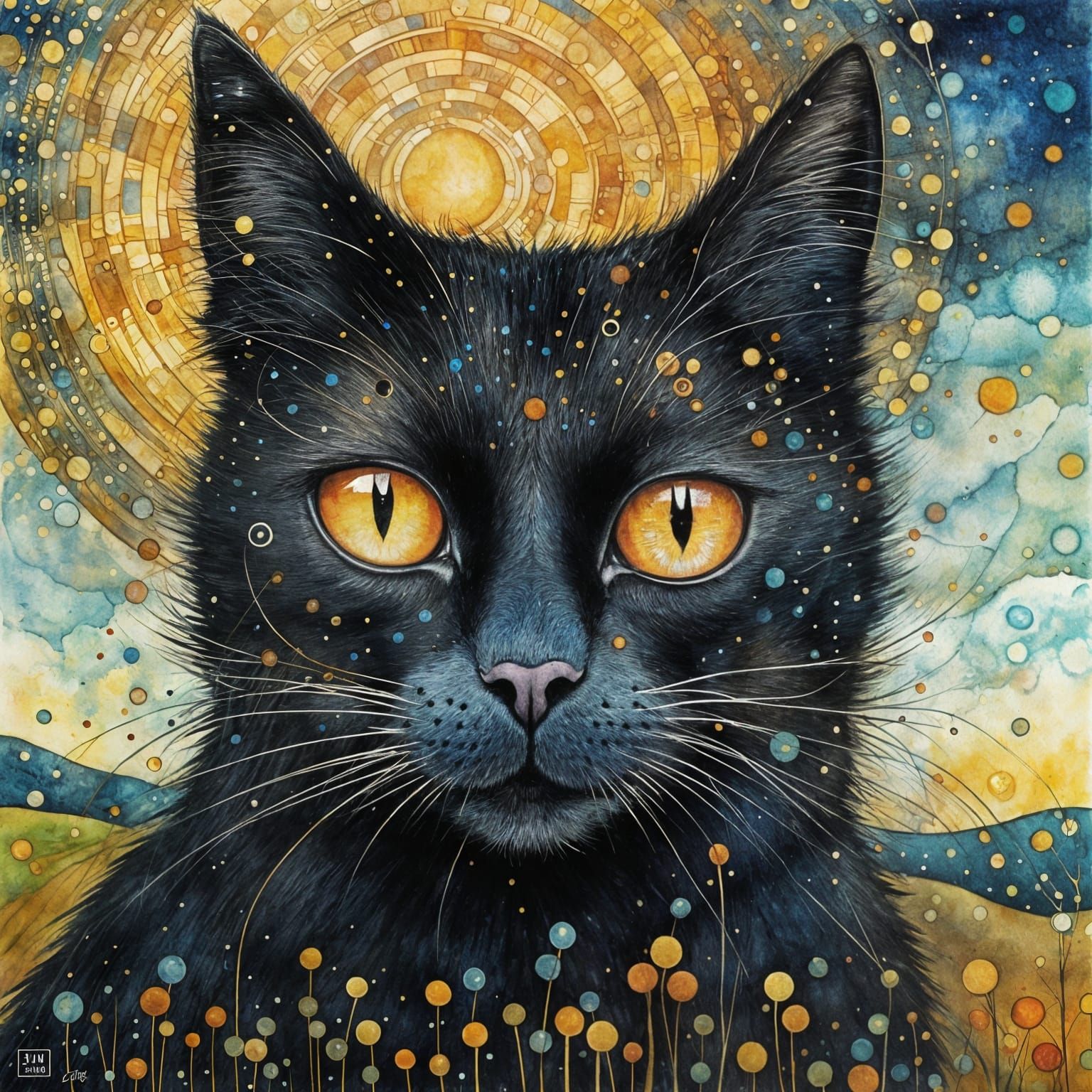 Ethereal Feline Form in Art Brut Style