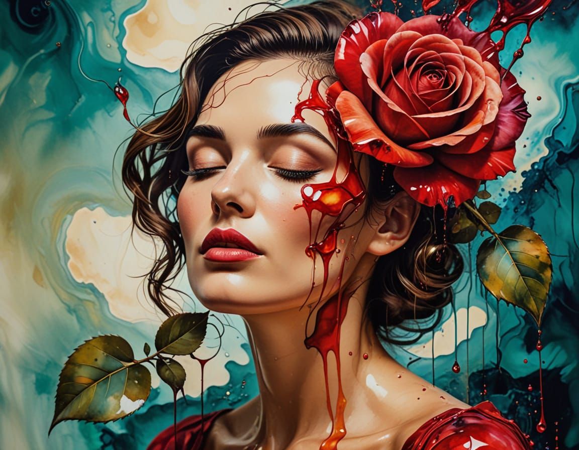 Rose and Lady Face Integrated in Surrealist Style