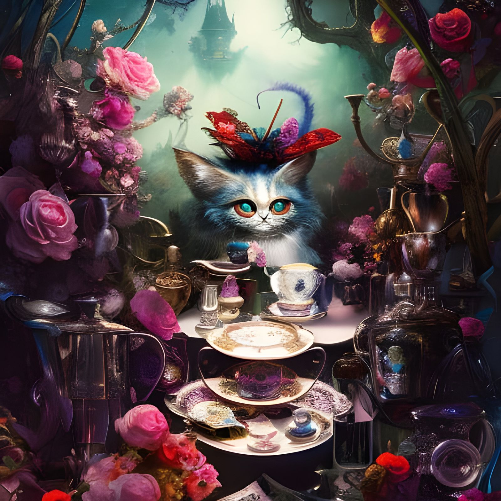 Alice's Surreal Tea Party: Anime-Inspired Digital Art