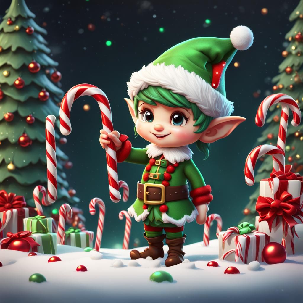 Christmas elf with candy canes