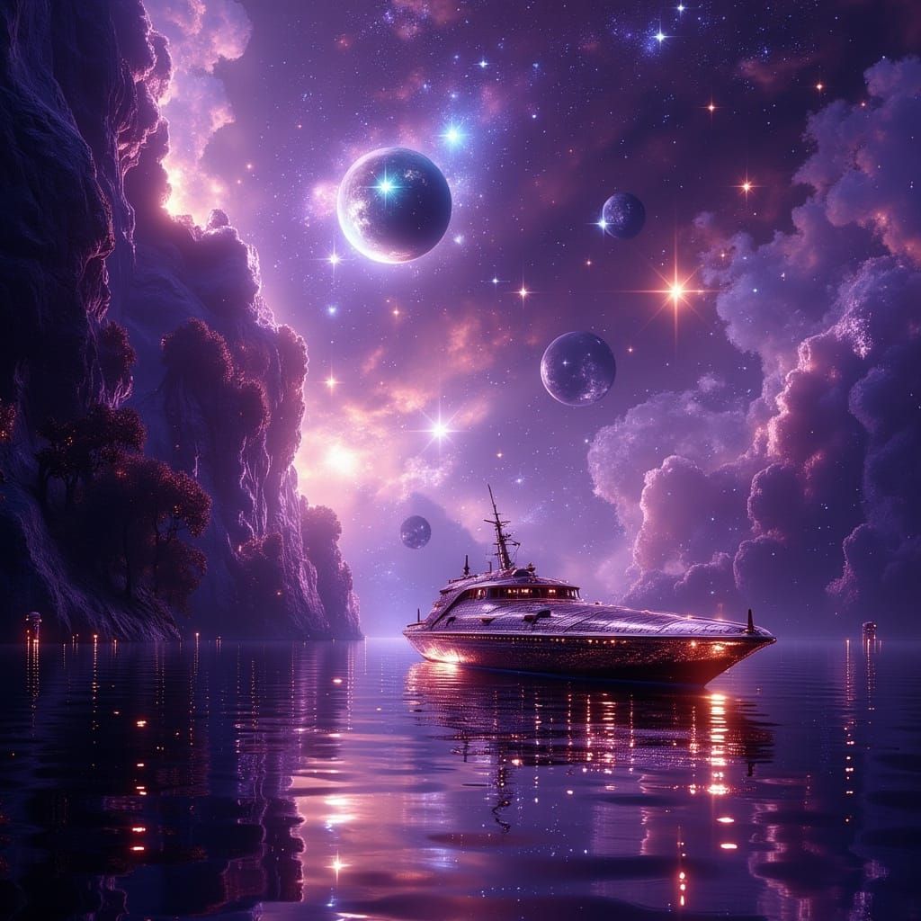 Hyperrealistic Star Trek Ship Navigates Ethereal Space