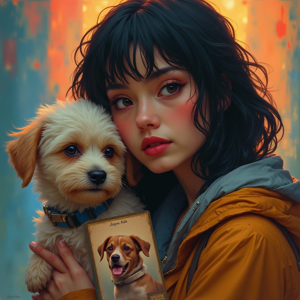 Woman with Dog, Detailed in Hyperrealistic Style