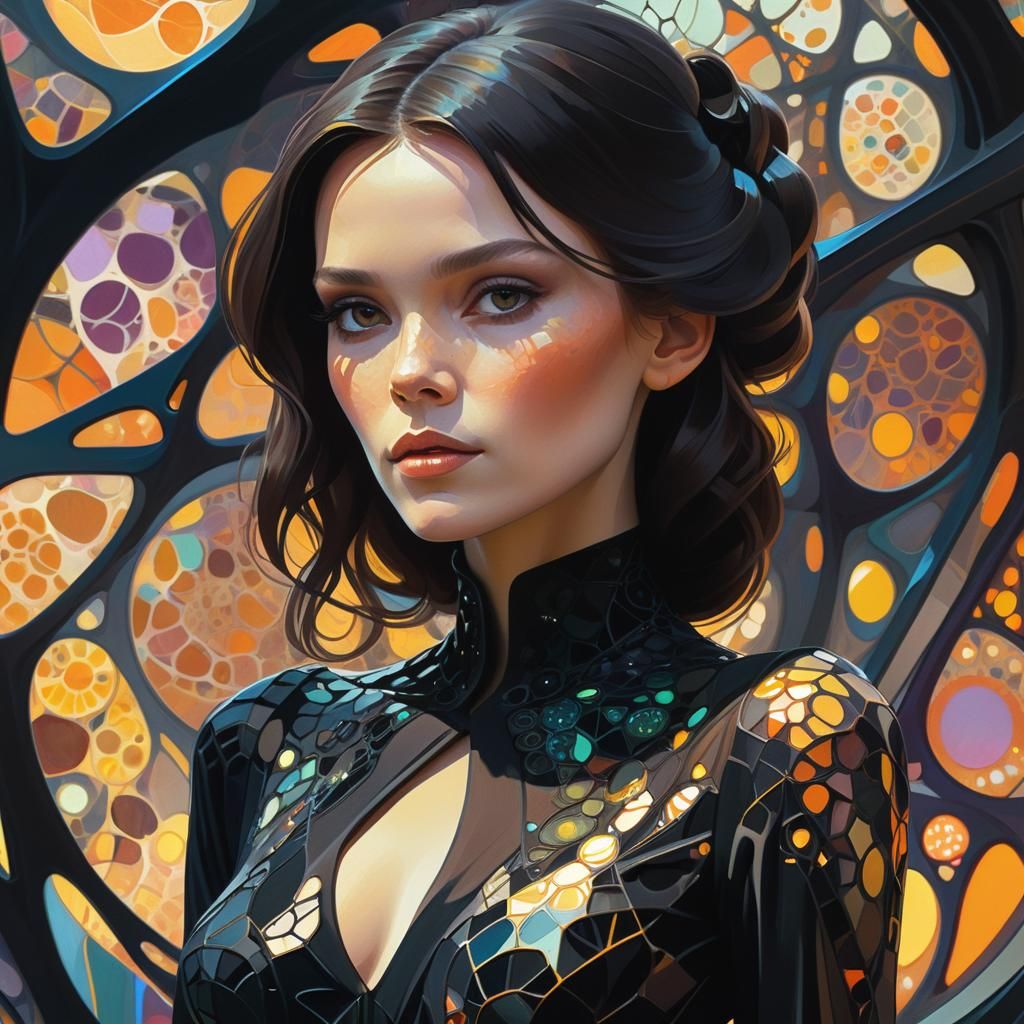 Elegant Digital Art of a Brown-Skinned Woman in Vibrant Voro...