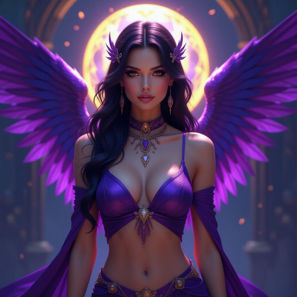 Amethyst Angel in Mystical Setting, Hyperdetailed Art