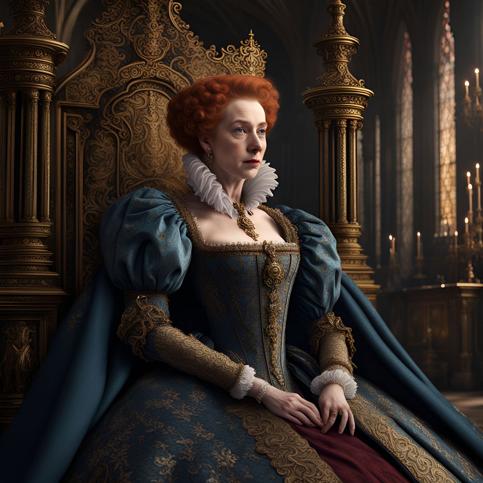 Queen Elizabeth I in Vibrant Fantasy Royal Court