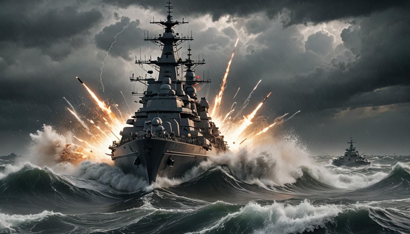 Stormy Battleship Fights On Amidst Turbulent Seas
