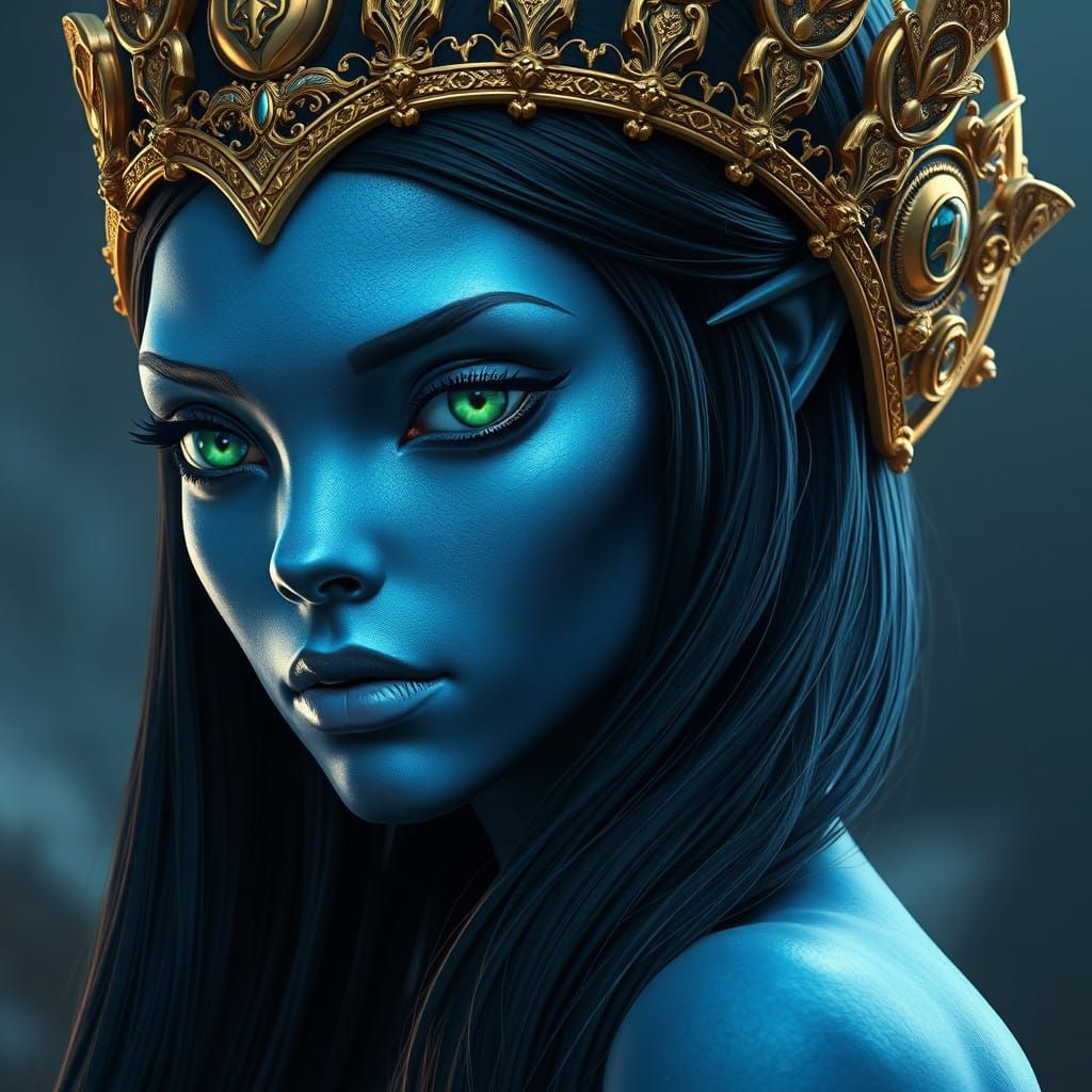 Majestic Arcturian Alien Goddess with Iridescent Blue Skin a...