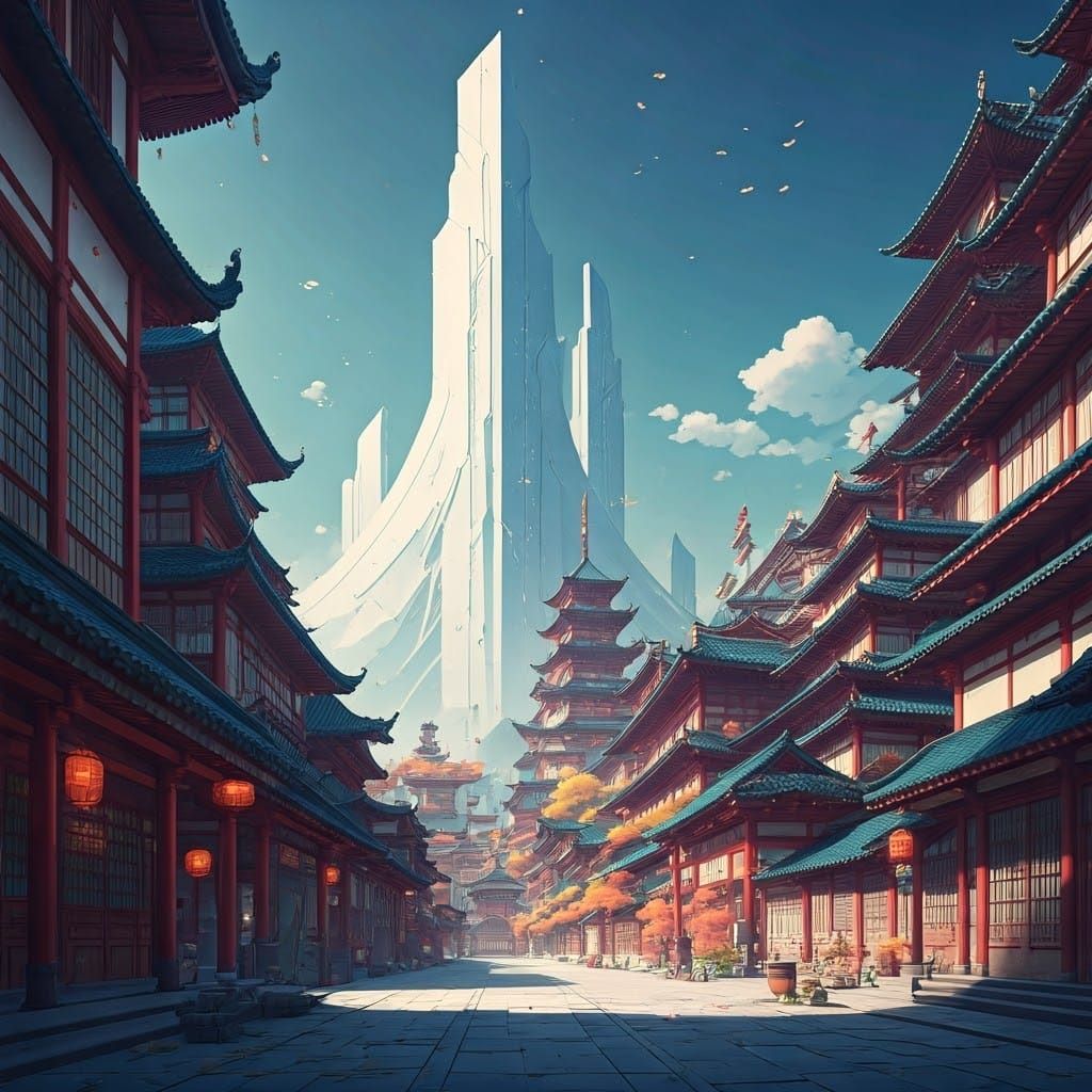Anime-Inspired Cityscape in 3D Anime Art Style with Traditio...