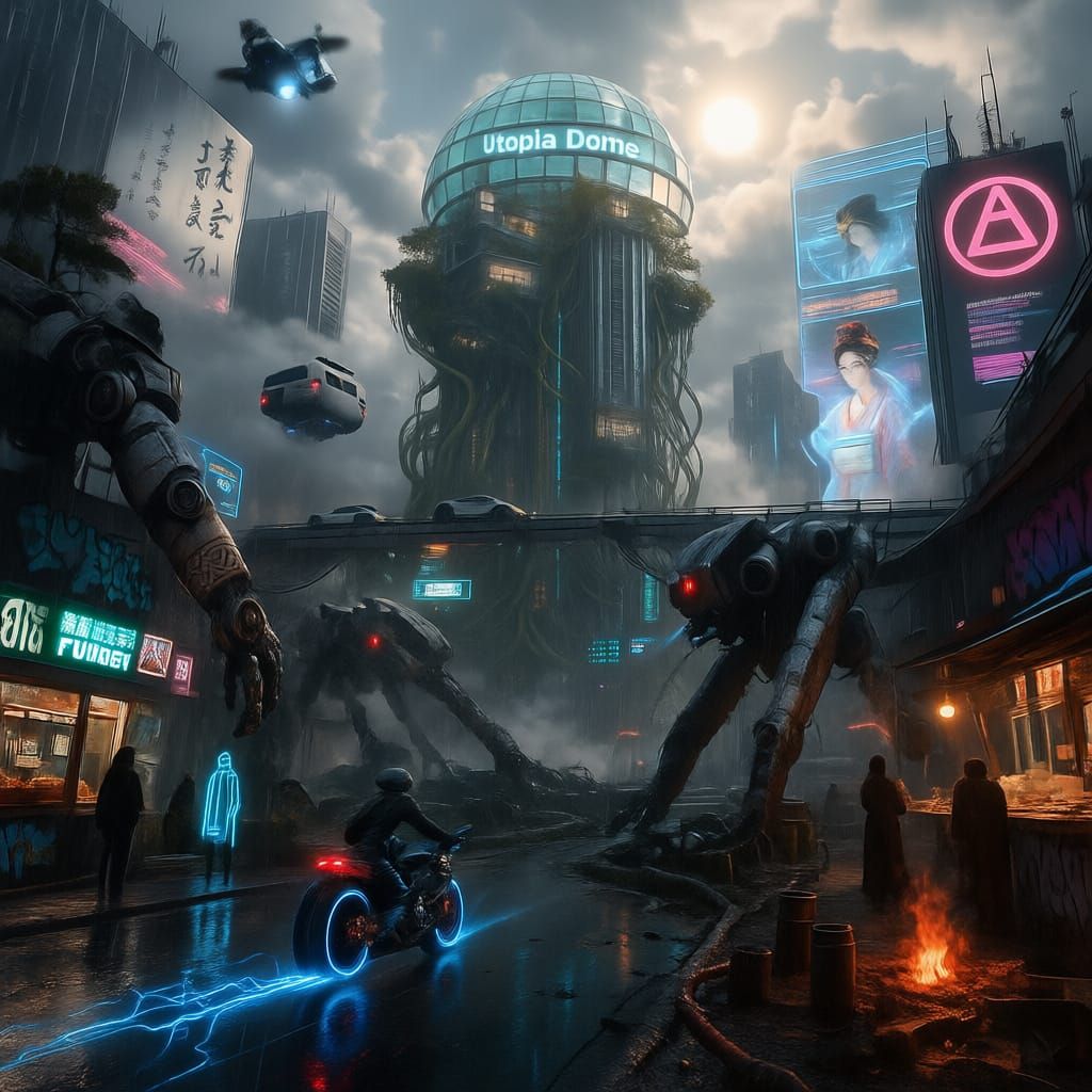 Cyberpunk Megacity Arcology in Decaying Future