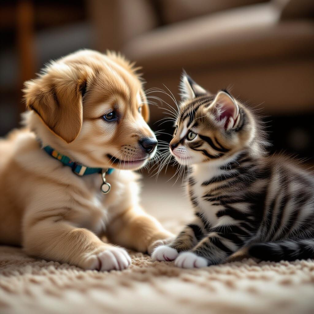 Puppy and Kitten Play Together in Cinematic Style