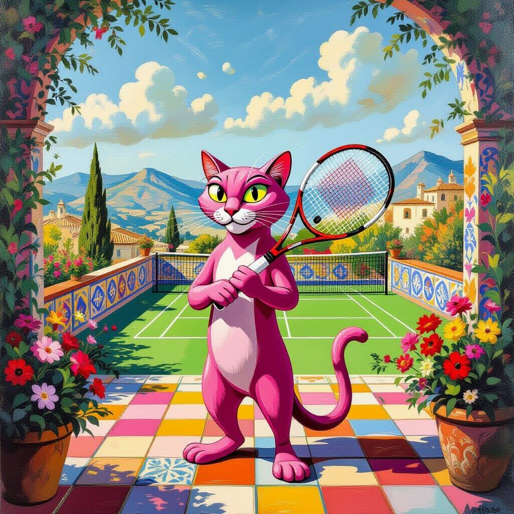 Pink Panther Plays Tennis: A Surrealist Vision