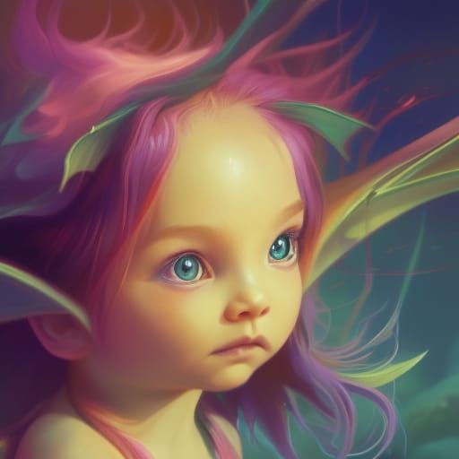 Cute Baby Dragon Portrait in Colorful Sunset