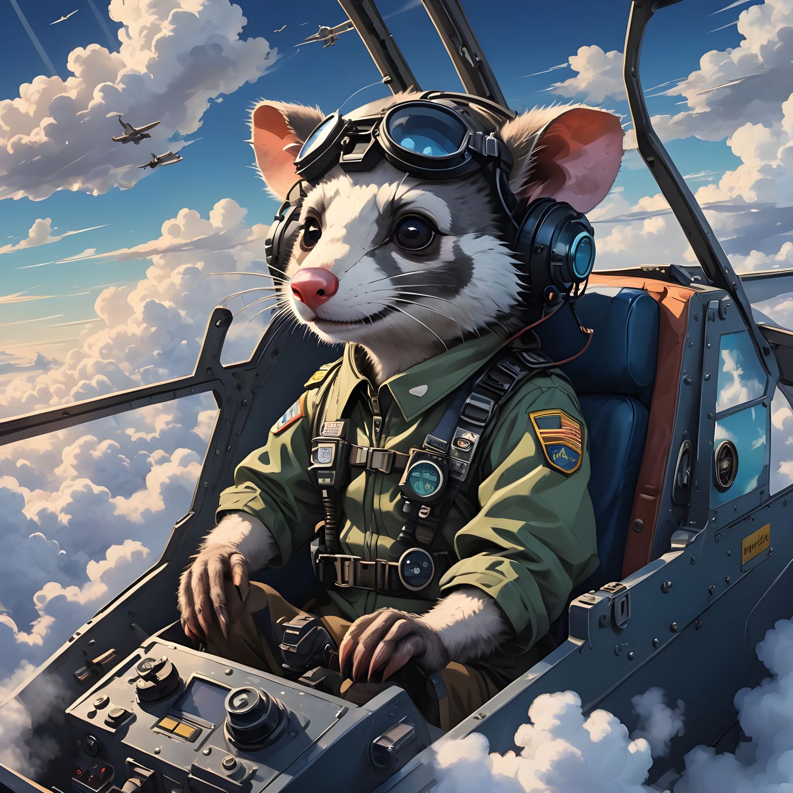 Opossum Pilot in a Plane Masterpiece