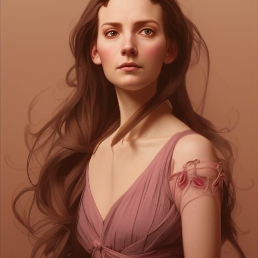 Elegant Woman in Pink Dress with Brown Hair and Hazel Eyes