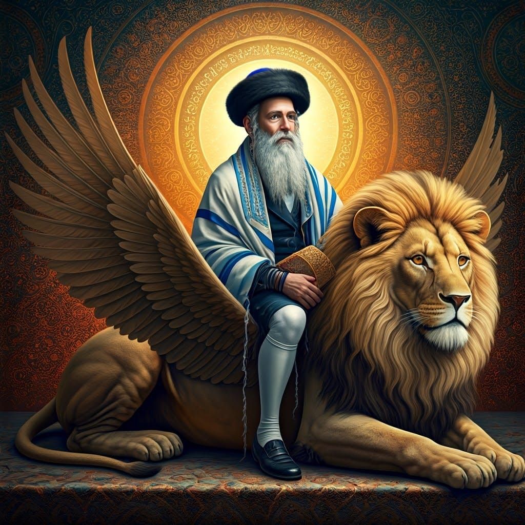 Epic Rabbi on Lion, Inspired by Fantasy Artists