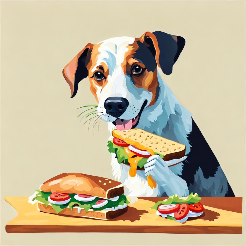 Dog eating a sandwich