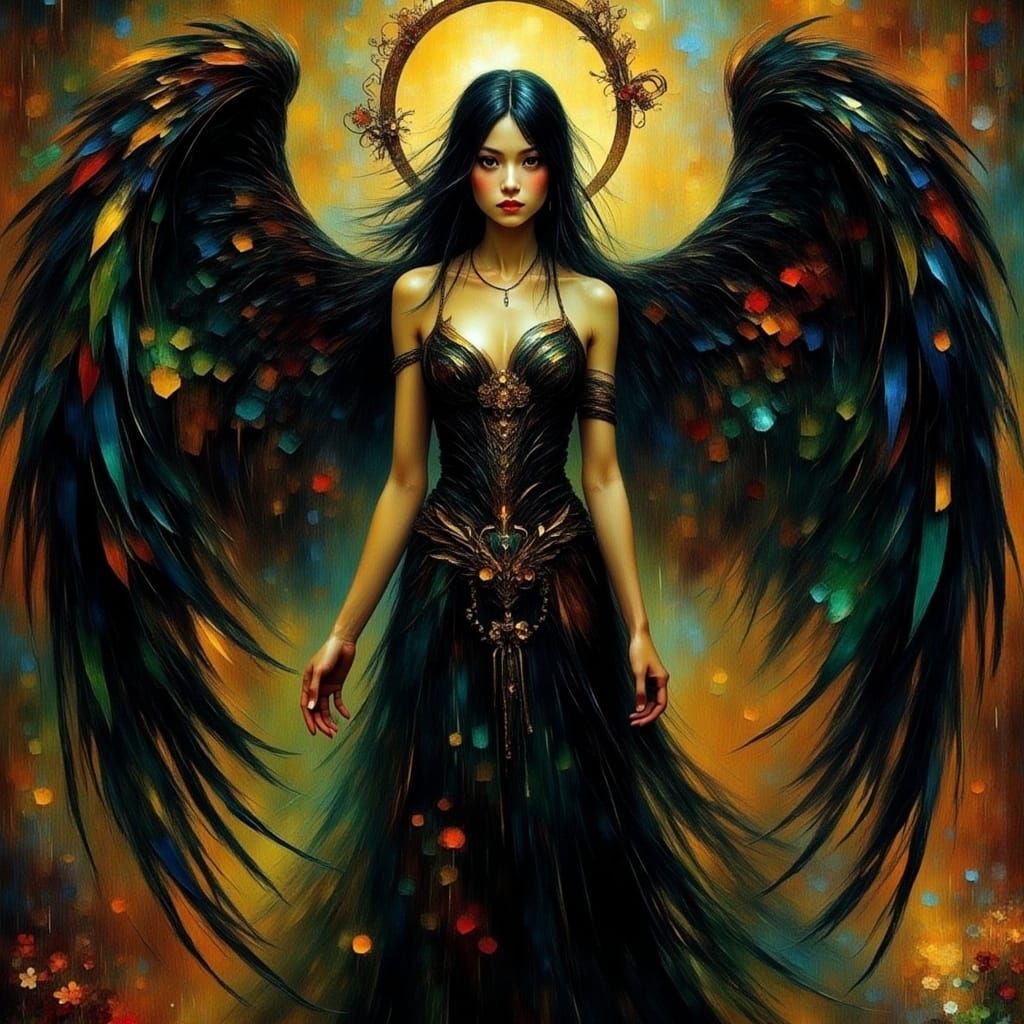 Mysterious Dark Heavenly Being in Impasto Style