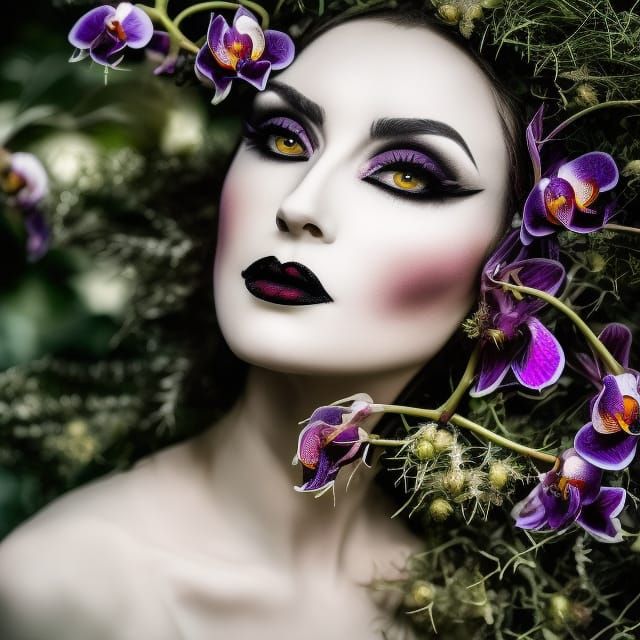 Gothic Girl Portrait with Dark Floral Elements