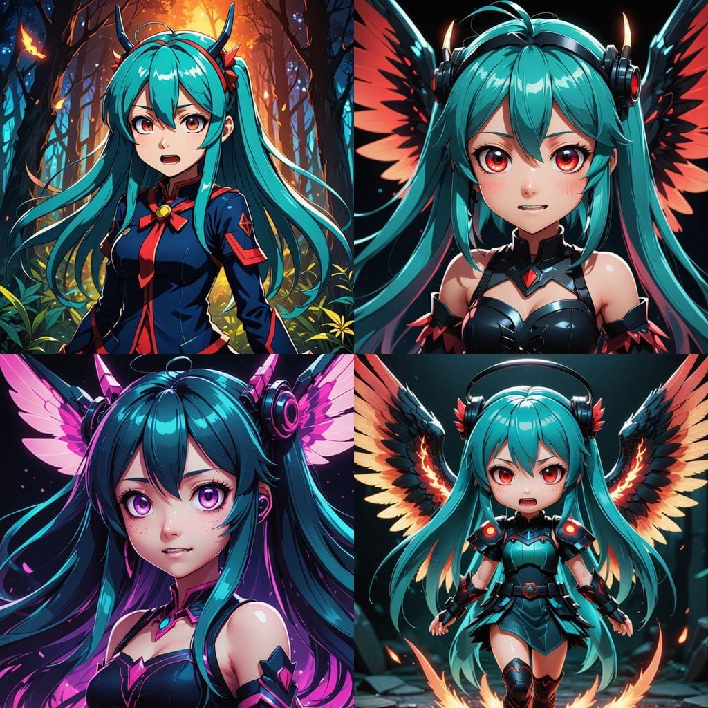 Demonic Banshee Fairy Chibi Hatsune Miku in Anime Style