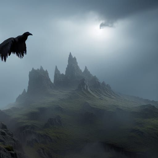 Epic Cinematic Raven and Wolf Scene in Stunning Digital Art