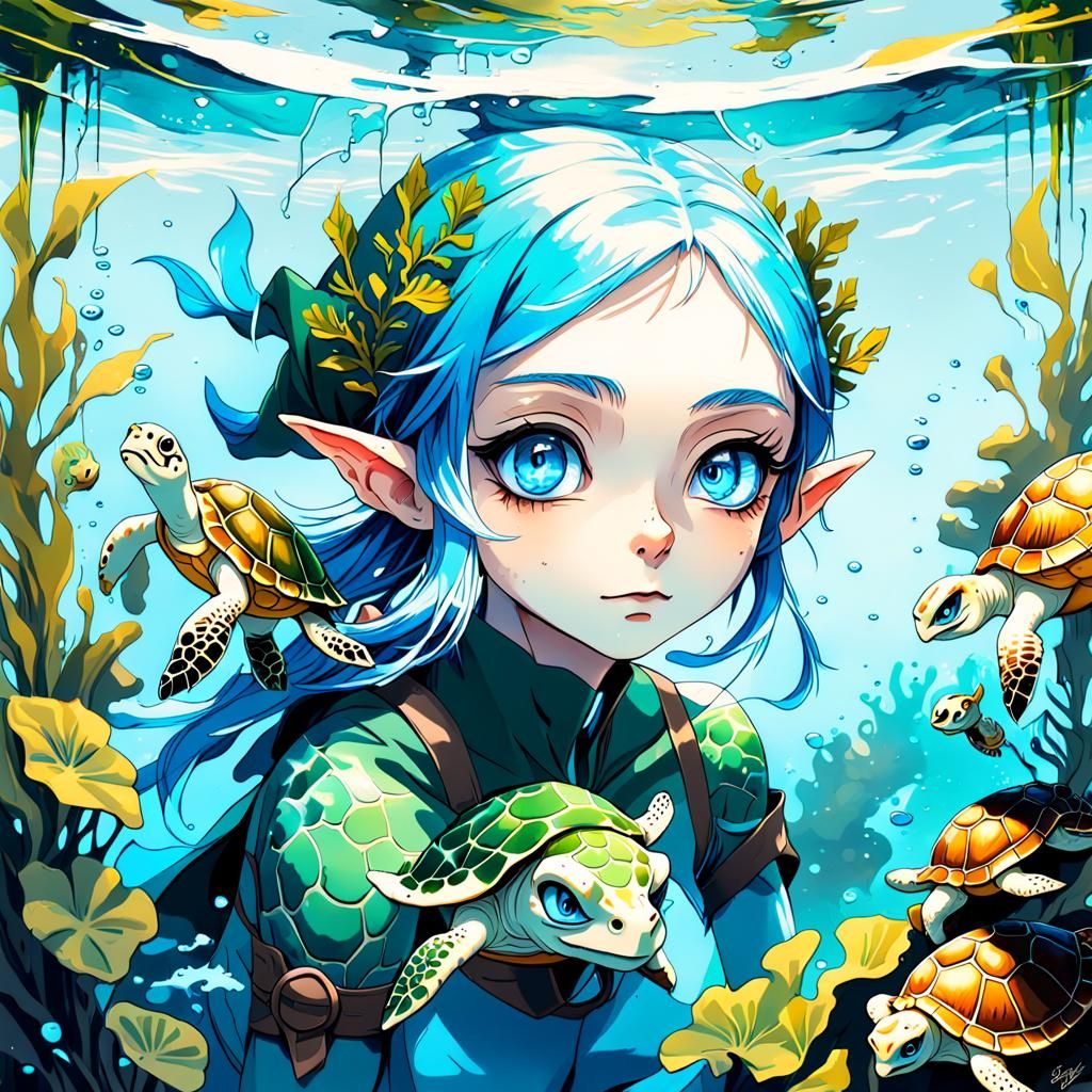Anime Elf Dives into Vibrant Underwater Realm