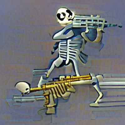 Cyberpunk Skeleton Hides Behind a Gun