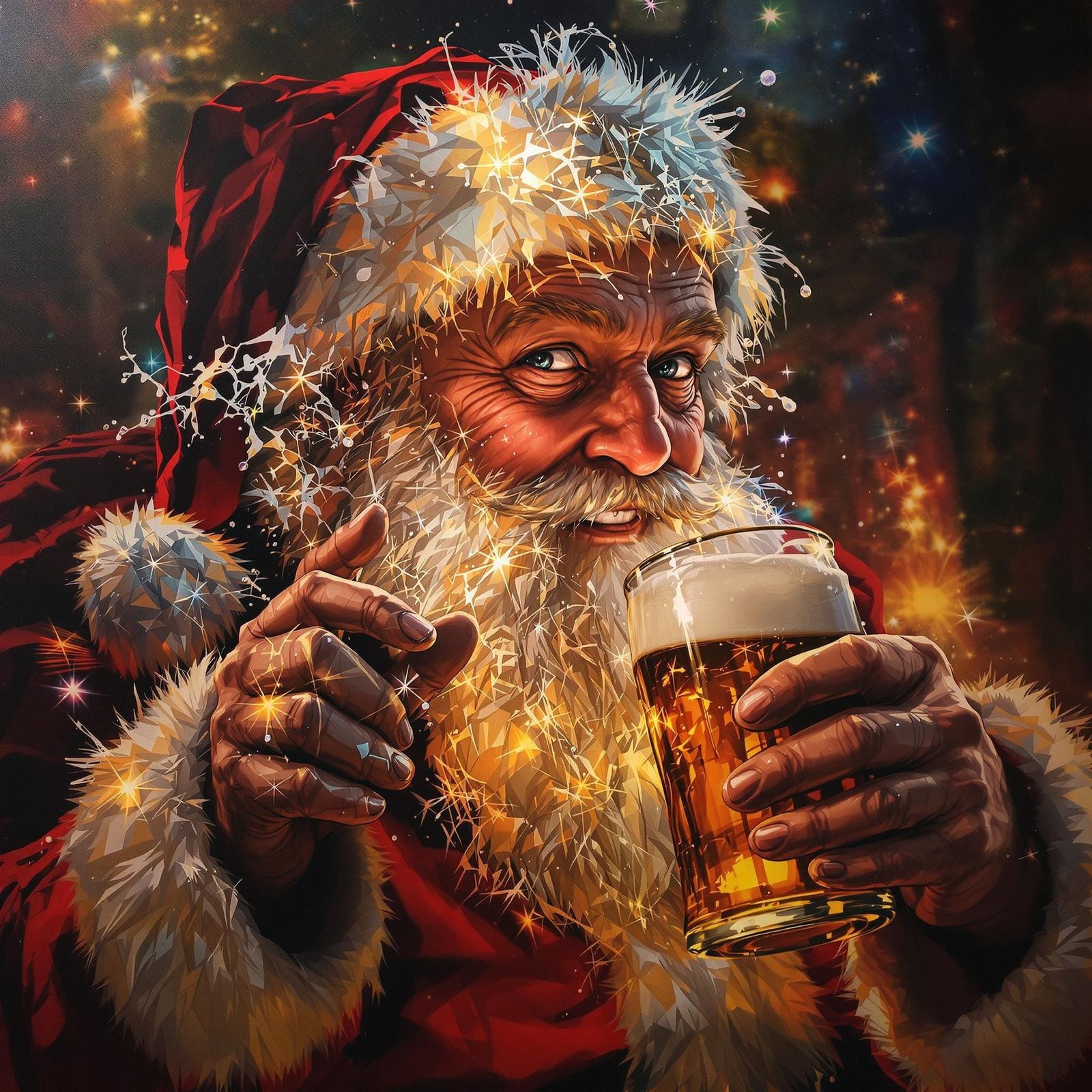 Santa Claus Savoring a Christmas Eve Beer