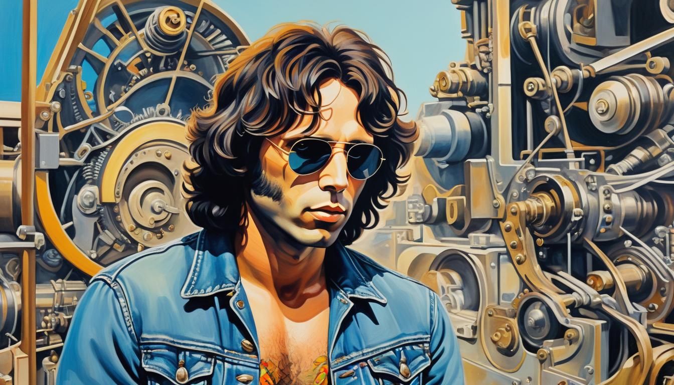 Rockstar Jim Morrison in Denim Jacket with Goggles and Machi...