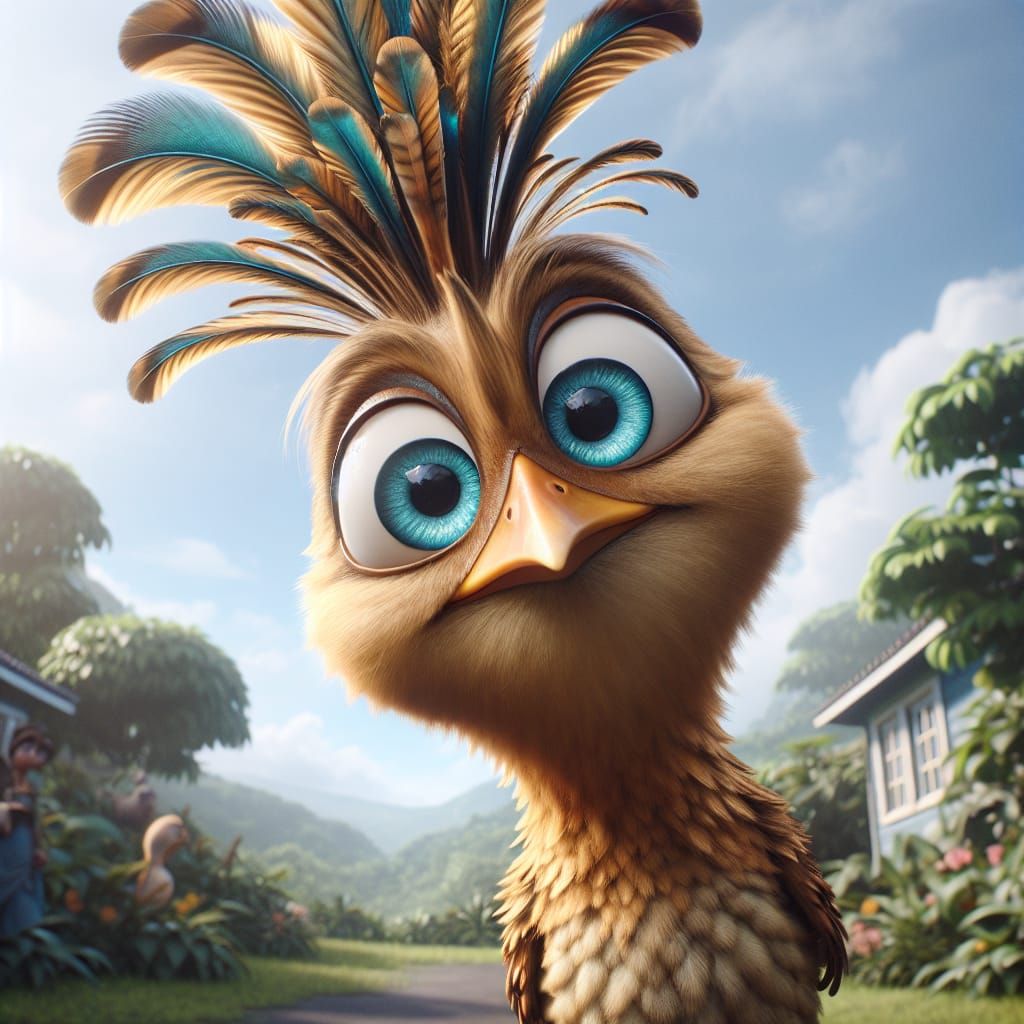 Bird in Whimsical Outdoor Scene with Lavish Crown