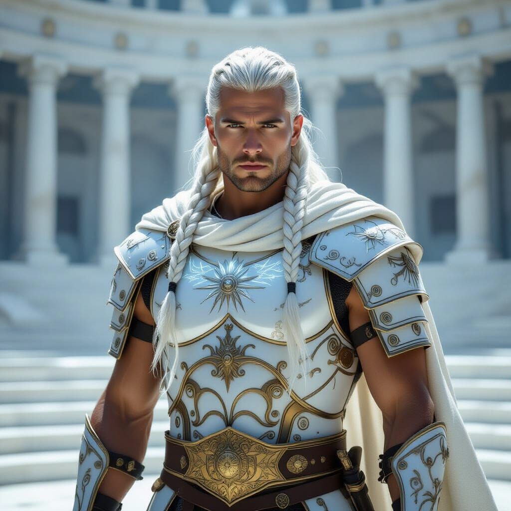 Centurion Warrior in White Armor, Epic Fantasy Art