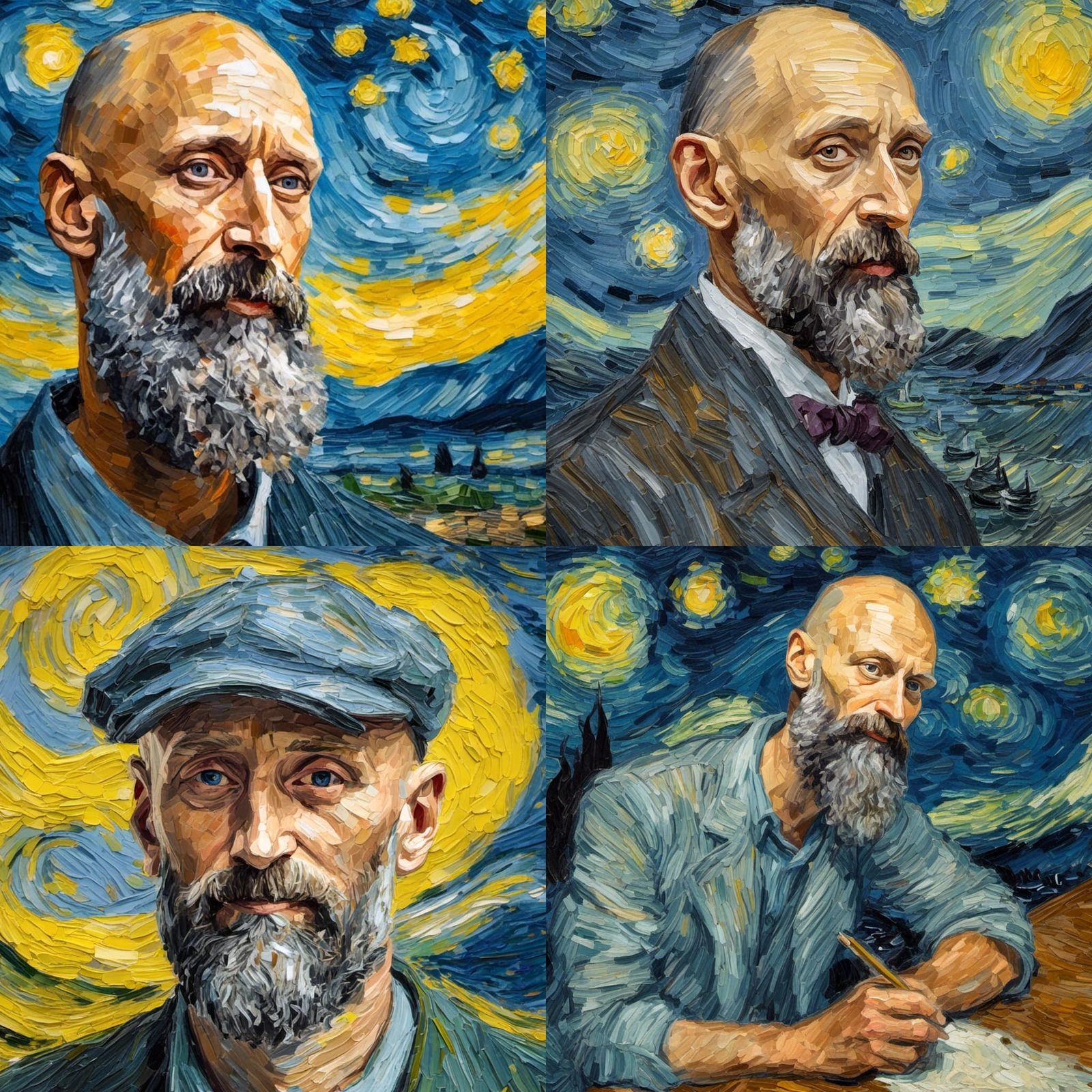 A Starry Night Self Portrait in Impasto Style