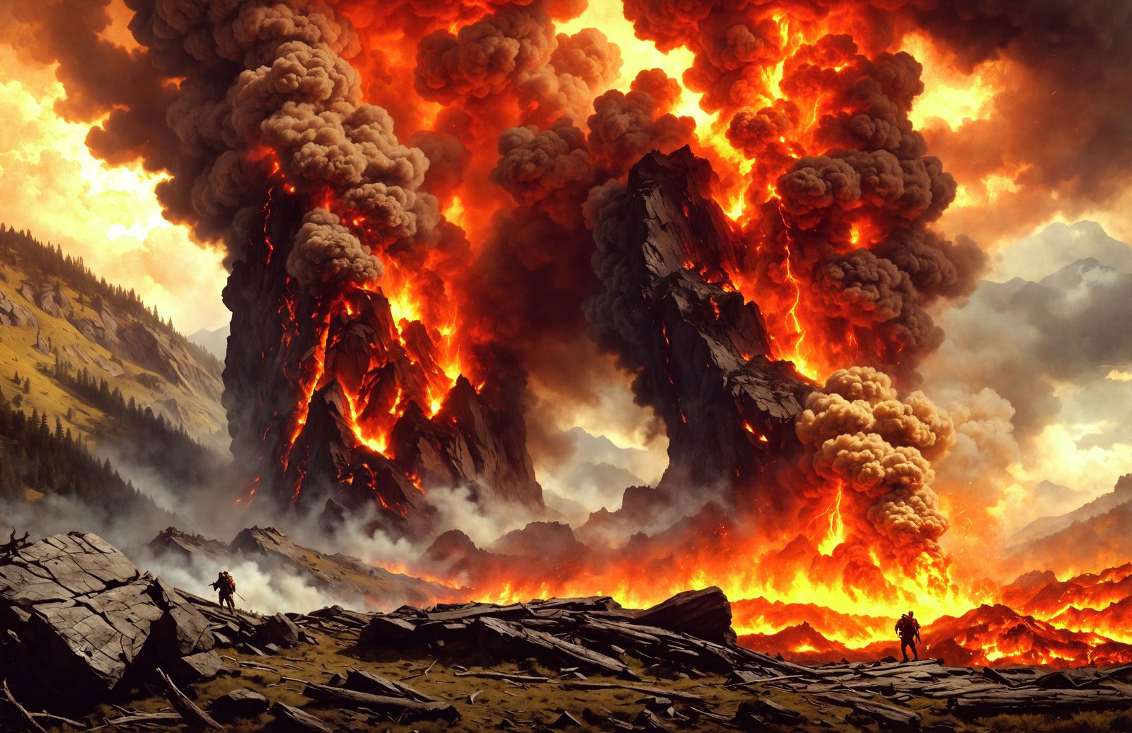 Fiery Mountain Landscape Inspired by Romanticism