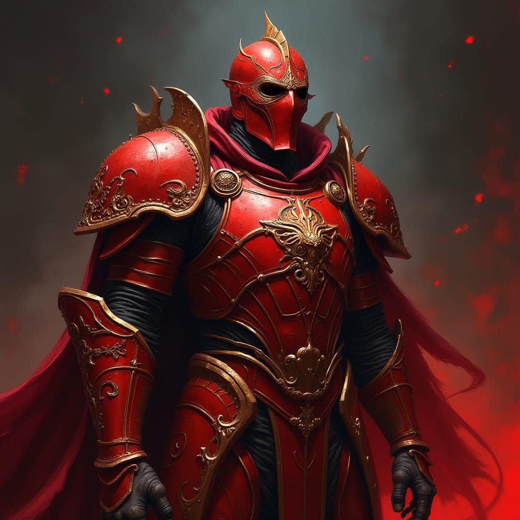 Dark Fantasy Commander in Crimson Armor