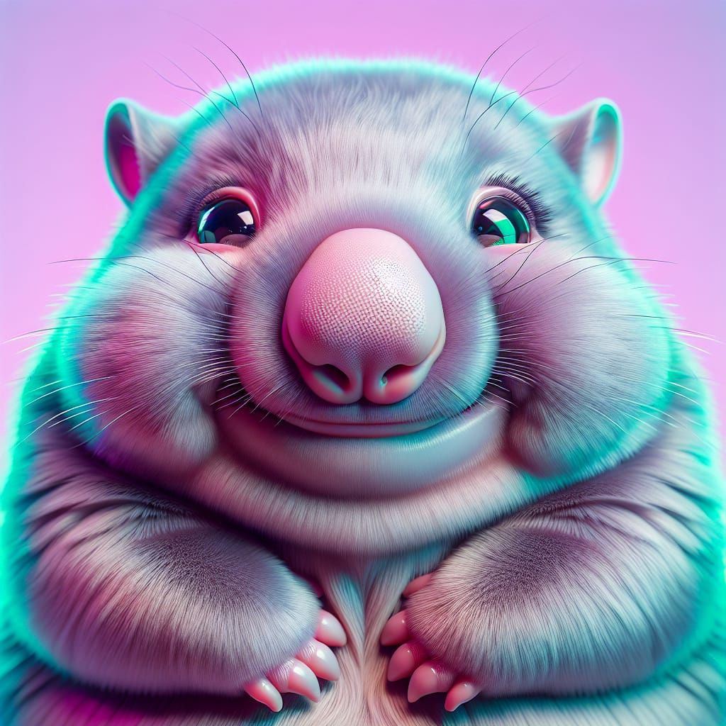 Whimsical Chubby Wombat Portrayal in Dreamlike Realism