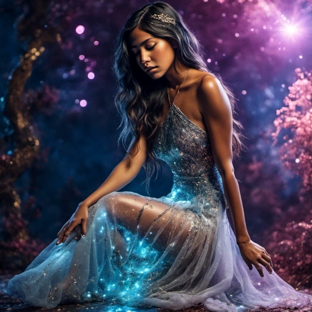 Ethereal Goddess in Glowing Cavern